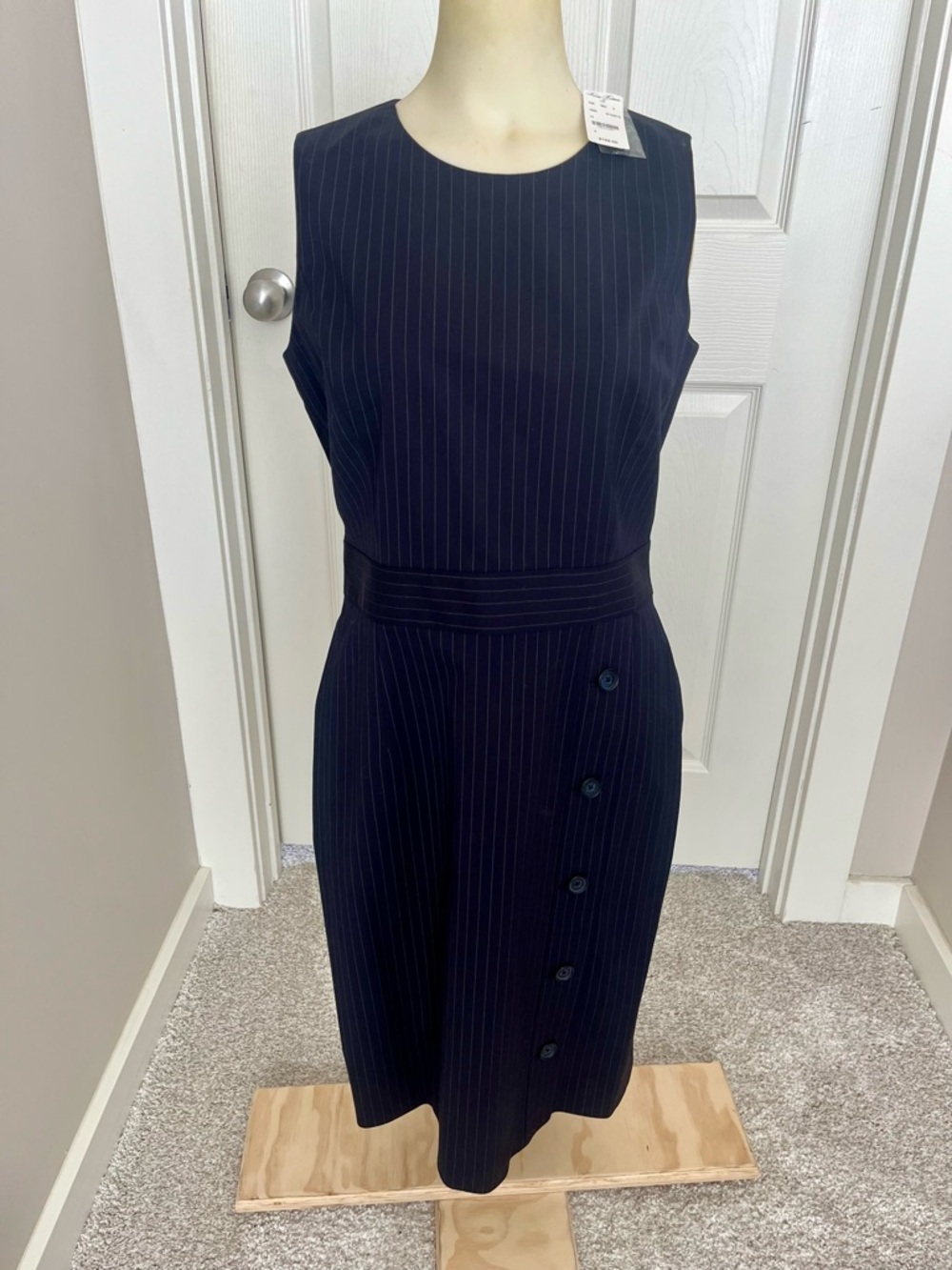 Brooks Brothers Navy Pinstripe Midi Sheath Dress